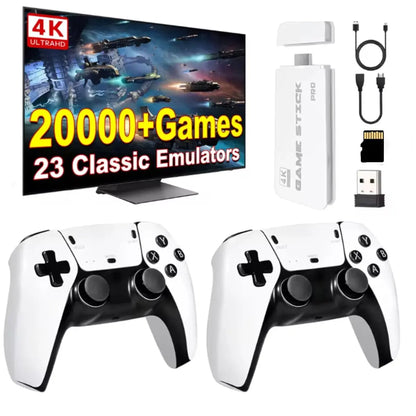 20,000+ Games Wireless Retro Game Stick – 4K HD Plug & Play Console with 2.4G Controllers & 64GB Card