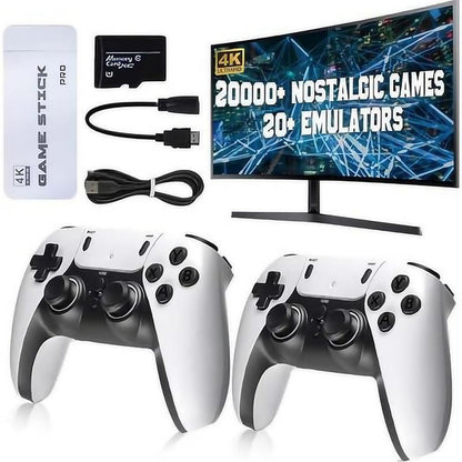 20,000+ Games Wireless Retro Game Stick – 4K HD Plug & Play Console with 2.4G Controllers & 64GB Card