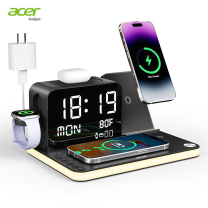 7-in-1 Fast Wireless Charging Station with Clock & Night Light