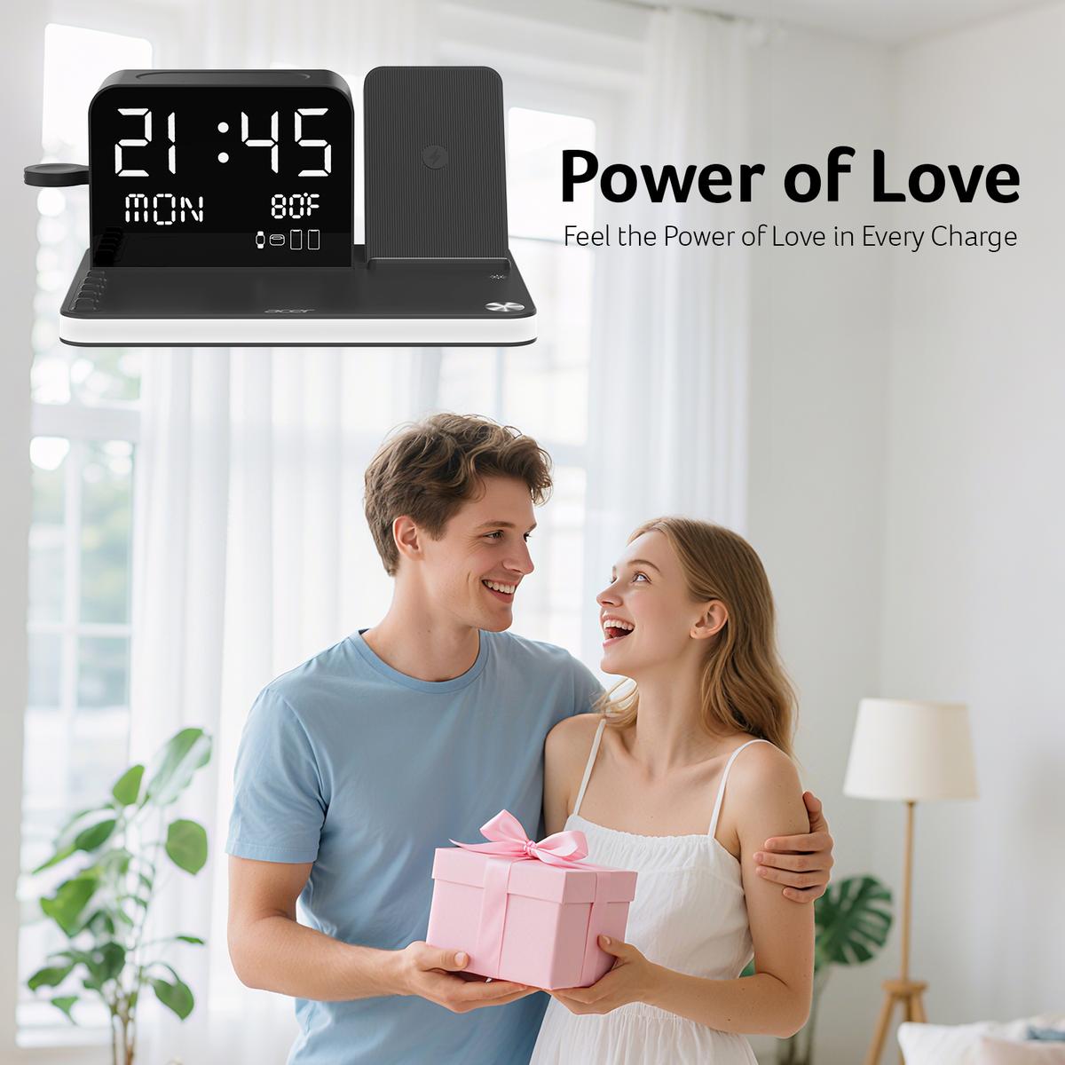 7-in-1 Fast Wireless Charging Station with Clock & Night Light