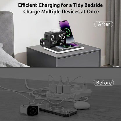 7-in-1 Fast Wireless Charging Station with Clock & Night Light