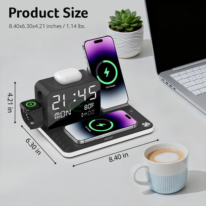 7-in-1 Fast Wireless Charging Station with Clock & Night Light