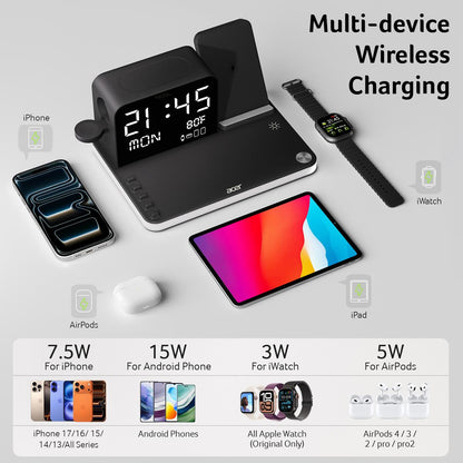 7-in-1 Fast Wireless Charging Station with Clock & Night Light
