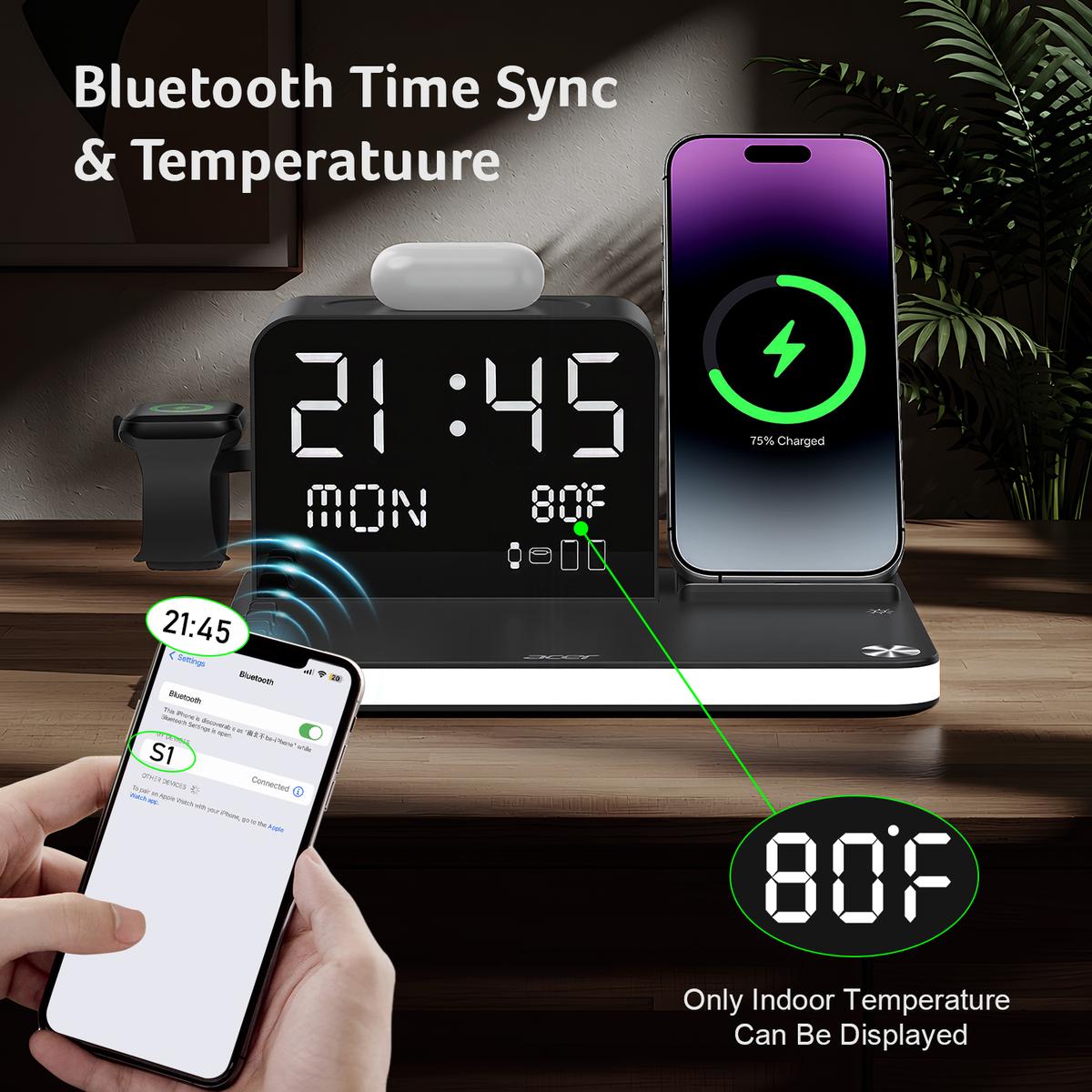 7-in-1 Fast Wireless Charging Station with Clock & Night Light