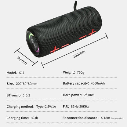 Portable 2-in-1 Bluetooth Speaker with Subwoofer, Travel Ready