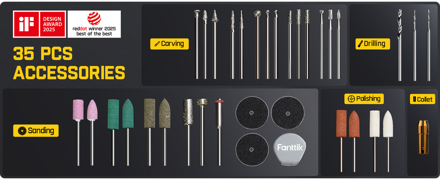 Mini Cordless Rotary Tool Kit, 5-Speed 25,000 RPM, 35 Accessories for Engraving, Sanding & DIY Crafts