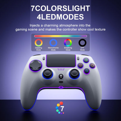 Wireless Game Controller for PS5, PC, Mac, iOS, Android & Steam Deck - 7-Color RGB Lighting, Dual Vibration, Turbo, Programmable, 6-Axis Gyro, Headset Jack, 1500mAh Battery
