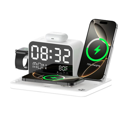 7-in-1 Fast Wireless Charging Station with Clock & Night Light